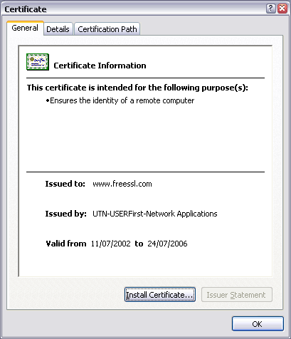 Sample of SSL installation on www.freessl.com